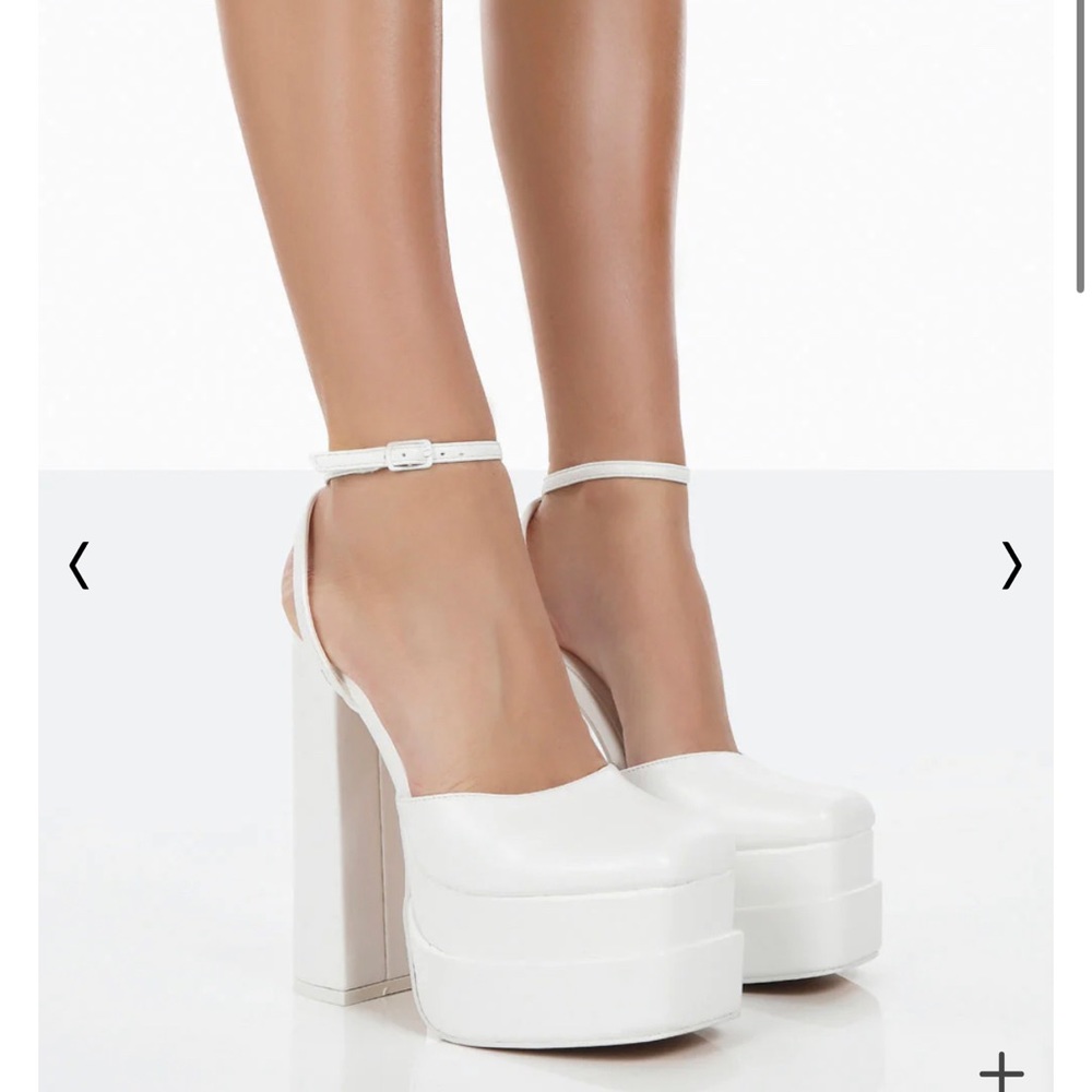 White Closed Toe Statement Platform Block Heels - image 1